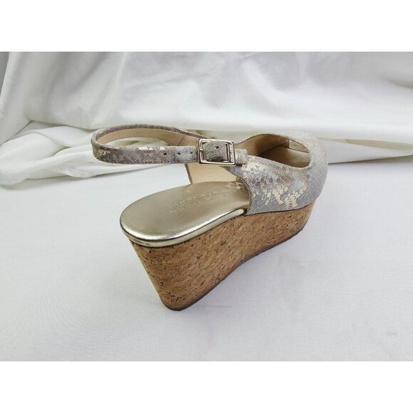 Jimmy Choo Size 38.5 (US 8.5) Womens Snake Print Peep Toe Sling Back Logo Wedge - Picture 11 of 16